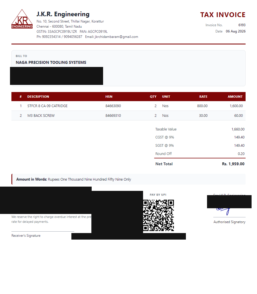 JKR Billing Tax Invoice